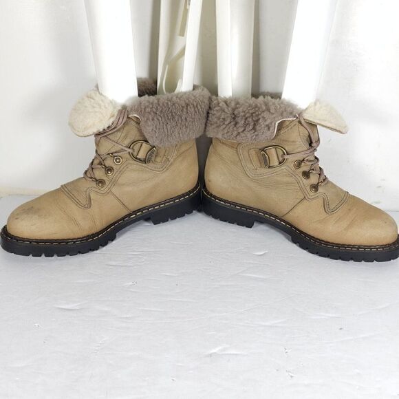 Sorel Women's Kaufman US 8M Beige Leather Lined Lace Up Shearling Winter Boots - Picture 5 of 13